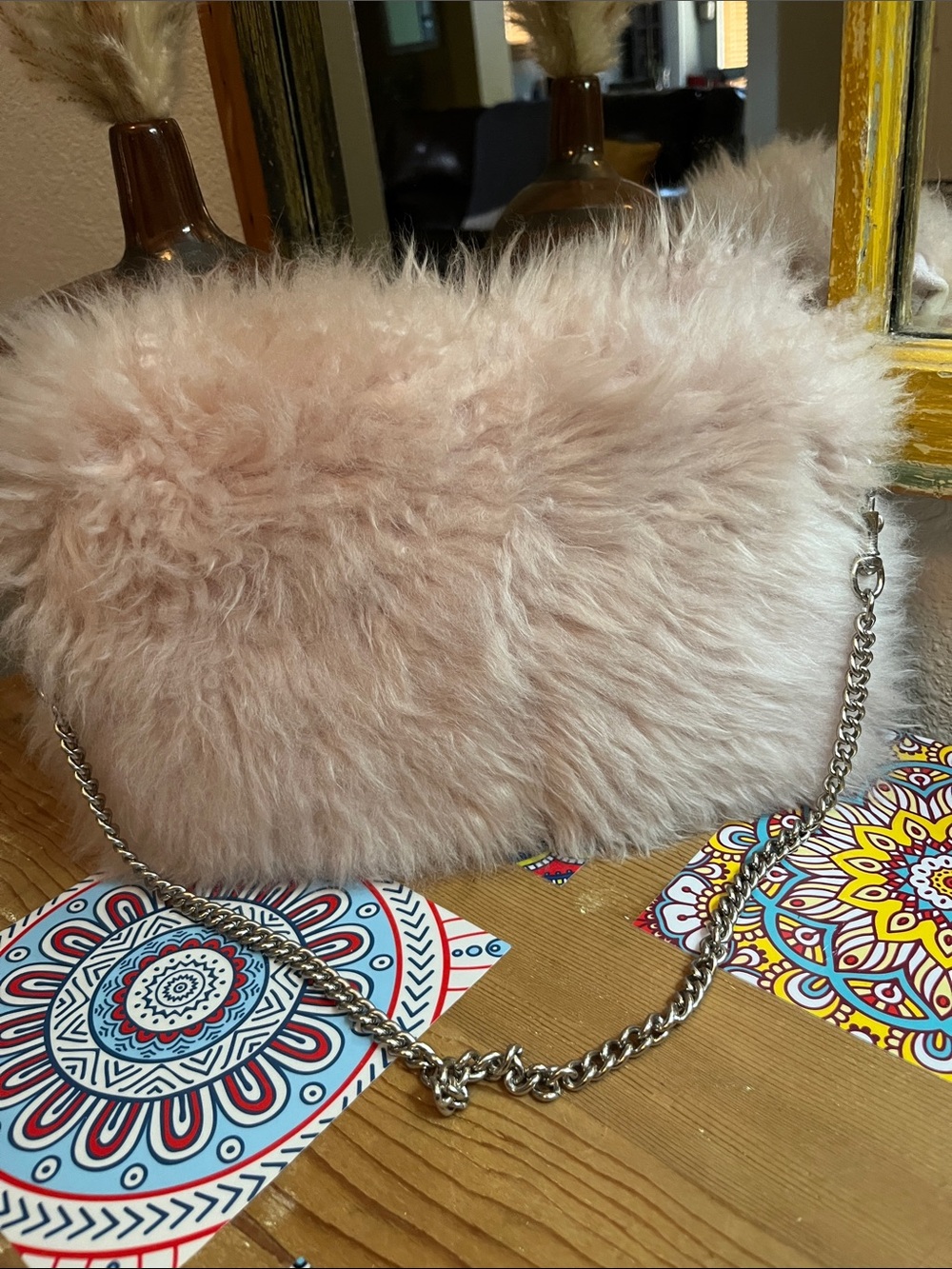 UGG Blush Faux Fur Chain Shoulder Bag/ Hand Muffs